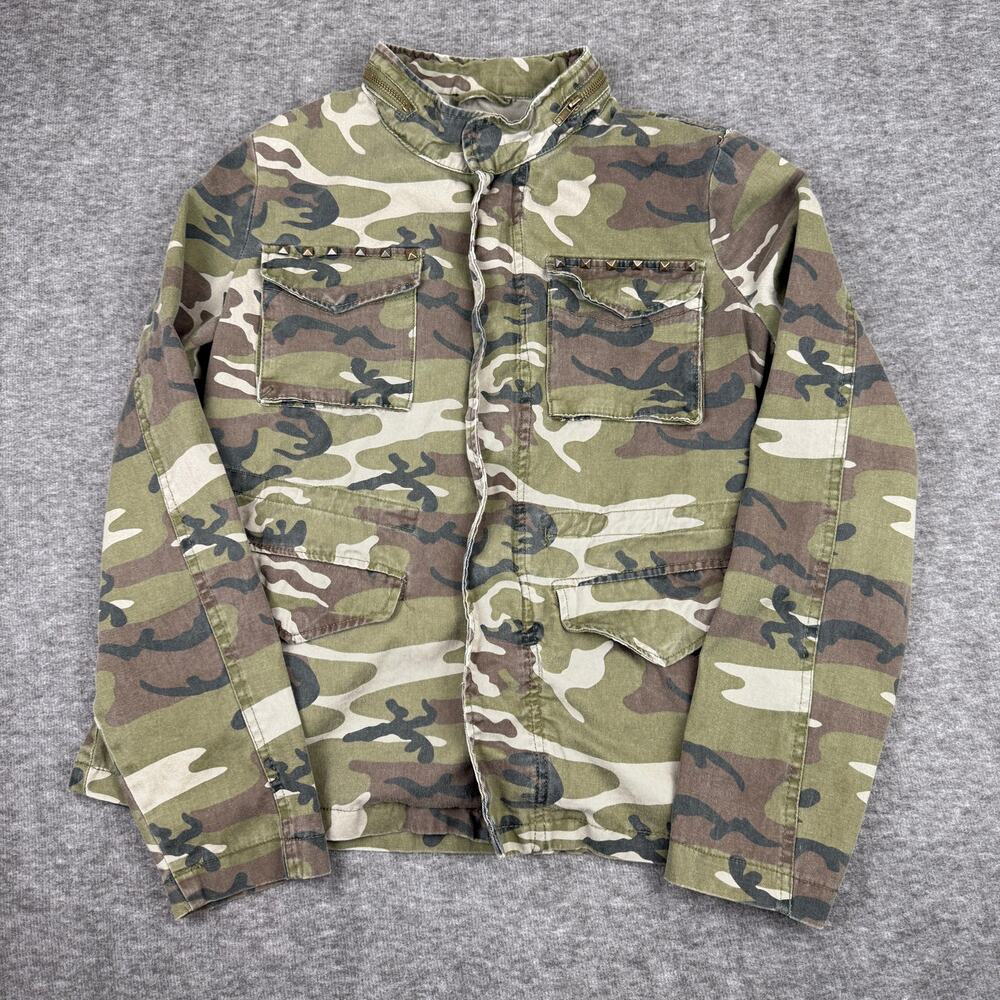 Vintage Wet Seal Y2K Women's Camo Jacket 100% Cotton Large Zipper Pockets Grunge